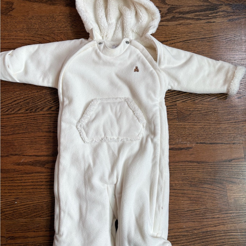 GAP Cream Plush Baby Bodysuit with Bear Patch